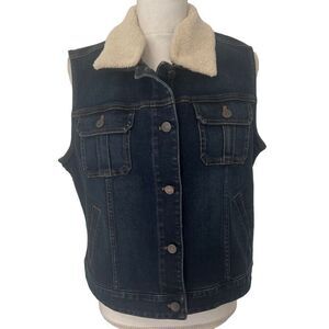 J Jill Denim Vest with Removable Faux Fur Collar Size Medium